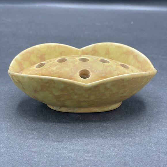 VTG MCM Made In Germany Yellow Ceramic Pottery Art Triangle Flower Frog 715-12 - Picture 2 of 8